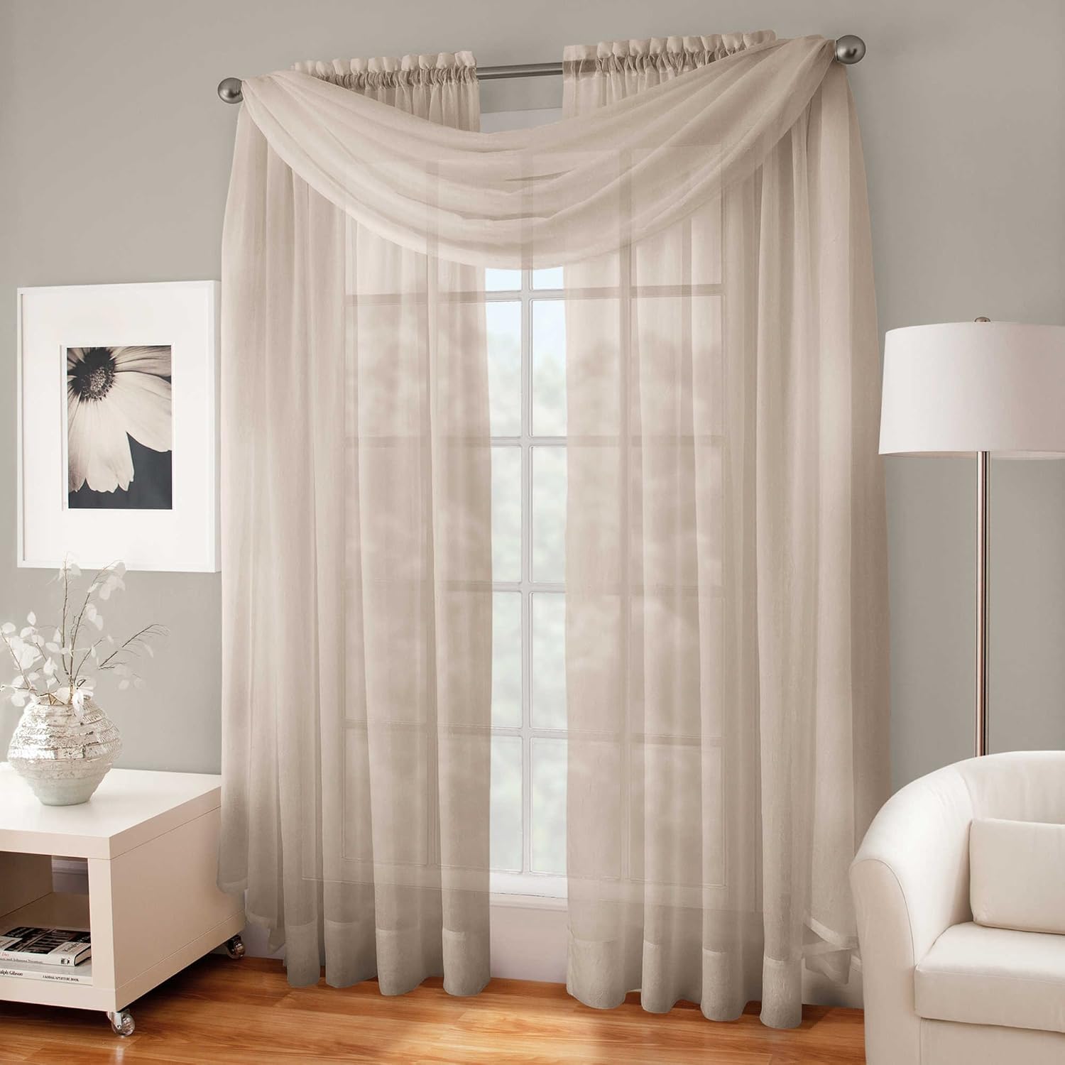 Crushed Sheer Scarf Valance in Linen - Walmart.com