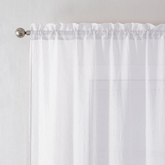 Crushed Sheer White Curtains 2 Panels, Light Filtering Solid Crinkle Voile Lightweight Textured Sheer for Bedroom