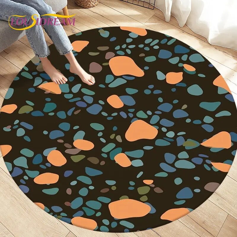 Crushed Stone Path Colour Gravel Round Area Rug Circle Carpet Rug for