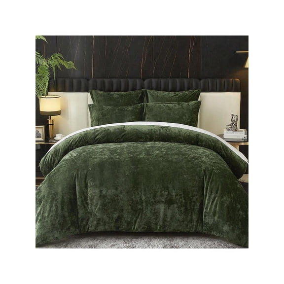 Crushed Veet Comforter Set King Green Comforter Set 5pcs Ultra Soft Lightweight Breathable Bedding Set Luxury Cozy Flannel Comforter King Size 1 Comforter2 Pillow Shams 2 Euro Shams