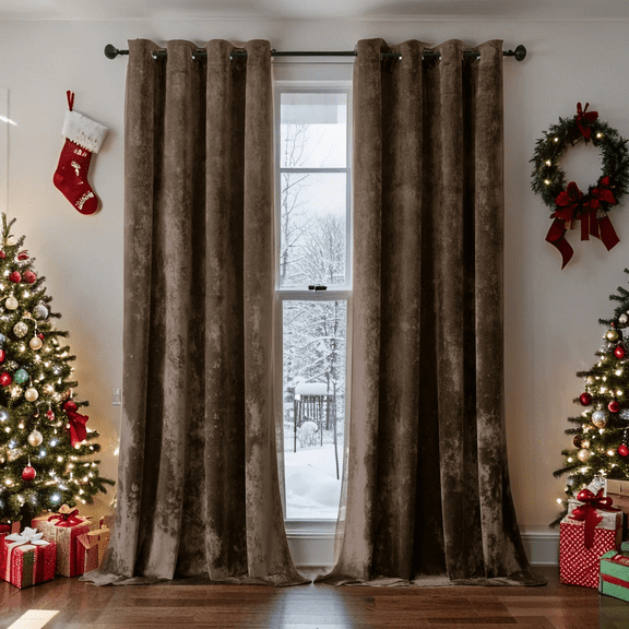 Crushed Velvet Curtains with Grommets Luxurious Thermal Insulated Soundproof Drapes for Christmas, Soft and Durable Light-Filtering Window Treatments, 2 Panels