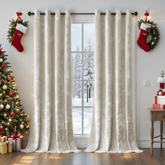 Crushed Velvet Curtains with Grommets Luxurious Thermal Insulated Soundproof Drapes for Christmas, Soft and Durable Light-Filtering Window Treatments, 2 Panels