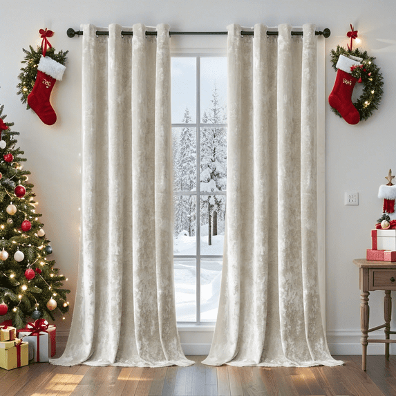 Crushed Velvet Curtains with Grommets Luxurious Thermal Insulated Soundproof Drapes for Christmas, Soft and Durable Light-Filtering Window Treatments, 2 Panels