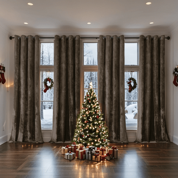 Crushed Velvet Curtains with Grommets Luxurious Thermal Insulated Soundproof Drapes for Christmas Soft and Durable Light-Filtering Window Treatments, 4 Panels