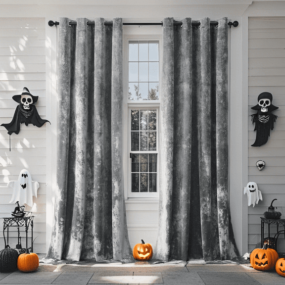 Crushed Velvet Curtains with Grommets Luxurious Thermal Insulated Soundproof Drapes for Halloween, Soft and Durable Light-Filtering Window Treatments, 2 Panels