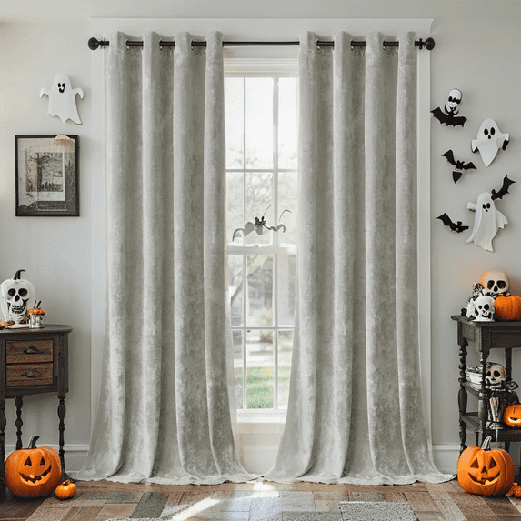Crushed Velvet Curtains with Grommets Luxurious Thermal Insulated Soundproof Drapes for Halloween, Soft and Durable Light-Filtering Window Treatments, 2 Panels