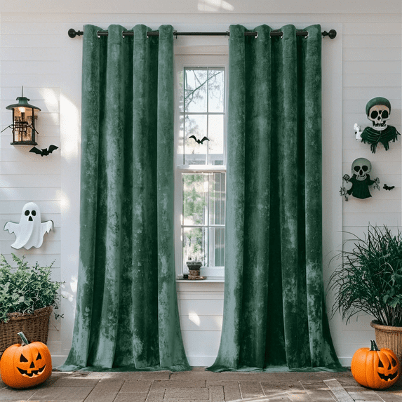 Crushed Velvet Curtains with Grommets Luxurious Thermal Insulated Soundproof Drapes for Halloween, Soft and Durable Light-Filtering Window Treatments, 2 Panels