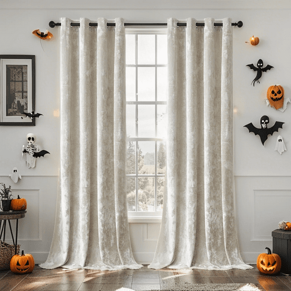 Crushed Velvet Curtains with Grommets Luxurious Thermal Insulated Soundproof Drapes for Halloween, Soft and Durable Light-Filtering Window Treatments, 2 Panels