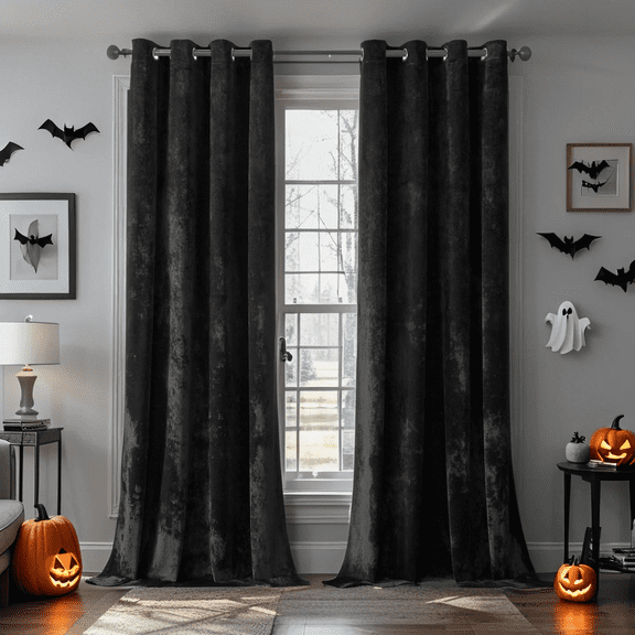 Crushed Velvet Curtains with Grommets Luxurious Thermal Insulated Soundproof Drapes for Halloween, Soft and Durable Light-Filtering Window Treatments, 2 Panels