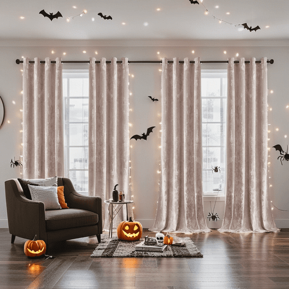 Crushed Velvet Curtains with Grommets Luxurious Thermal Insulation Soundproofing and Light Filtering Window Treatments Ideal for Halloween - Set of 4 Panels