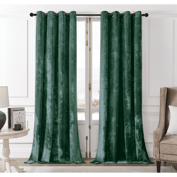 Crushed Velvet Curtains Luxurious Insulated Velvet Drapes for Bedroom Thicker Velvet Pinch Pleat Curtains Light-Filtering Velvet Window Curtains, 2 Panels