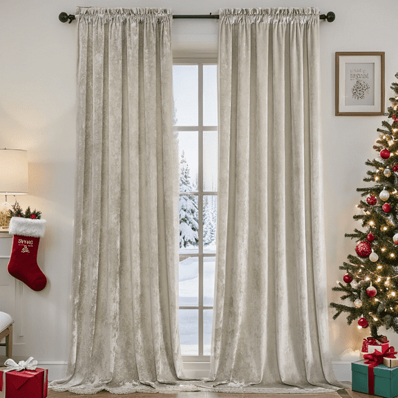 Crushed Velvet Curtains with Rod Pocket Luxurious Thermal Insulated Soundproof Drapes for Christmas, Soft and Durable Light-Filtering Window Treatments, 2 Panels
