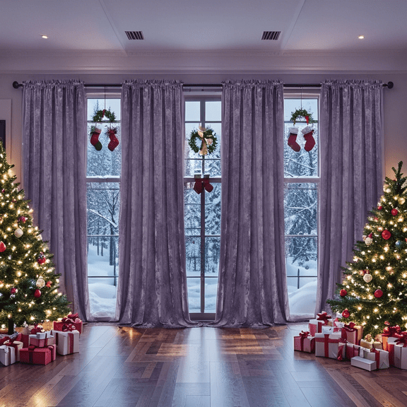 Crushed Velvet Curtains with Rod Pocket Luxurious Thermal Insulated Soundproof Drapes for Christmas Soft and Durable Light-Filtering Window Treatments, 4 Panels