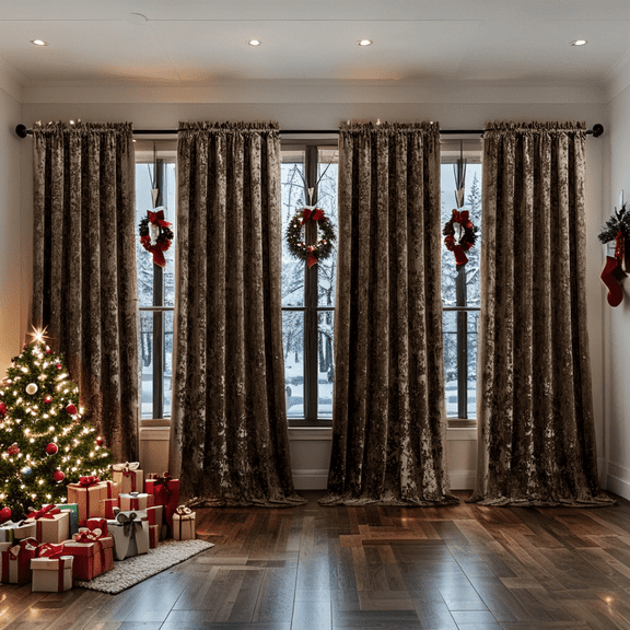 Crushed Velvet Curtains with Rod Pocket Luxurious Thermal Insulated Soundproof Drapes for Christmas Soft and Durable Light-Filtering Window Treatments, 4 Panels