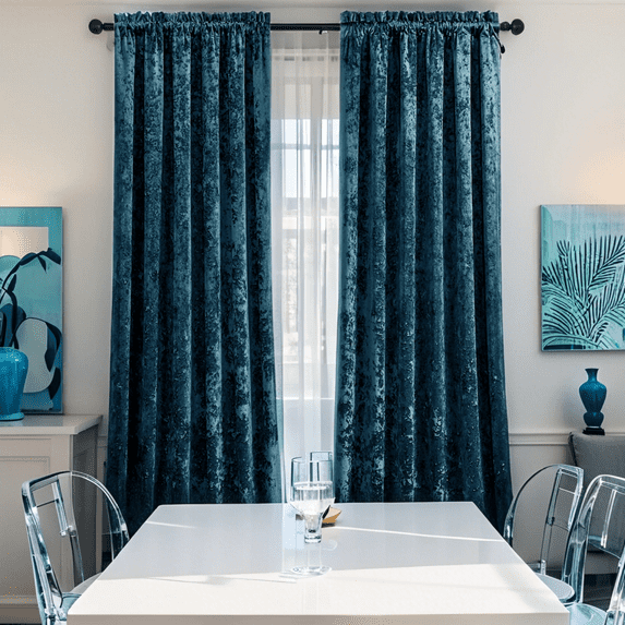 Crushed Velvet Curtains with Rod Pocket Luxurious Thermal Insulated Soundproof Drapes for Dining Room, Soft and Durable Light-Filtering Window Treatments, 2 Panels