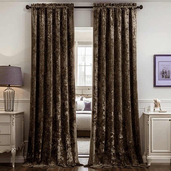 Crushed Velvet Curtains with Rod Pocket Luxurious Thermal Insulated Soundproof Drapes for Door Curtains, Soft and Durable Light-Filtering Window Treatments, 2 Panels