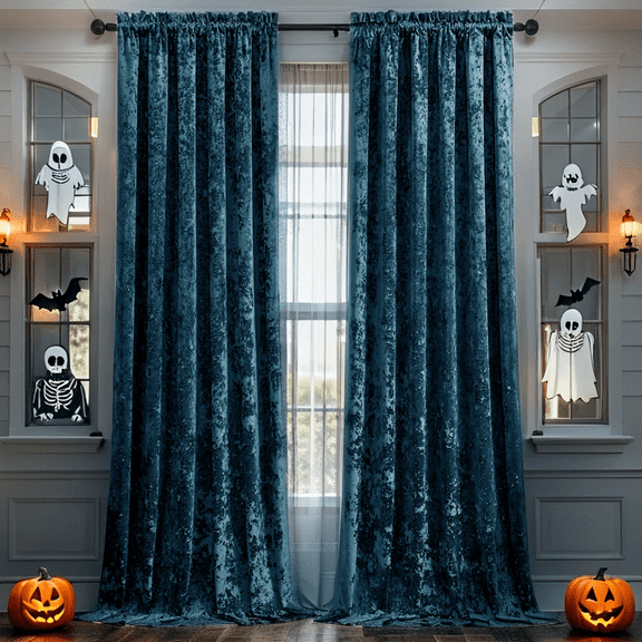 Crushed Velvet Curtains with Rod Pocket Luxurious Thermal Insulated Soundproof Drapes for Halloween, Soft and Durable Light-Filtering Window Treatments, 2 Panels