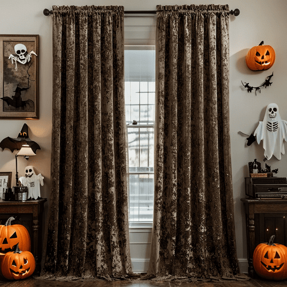 Crushed Velvet Curtains with Rod Pocket Luxurious Thermal Insulated Soundproof Drapes for Halloween, Soft and Durable Light-Filtering Window Treatments, 2 Panels