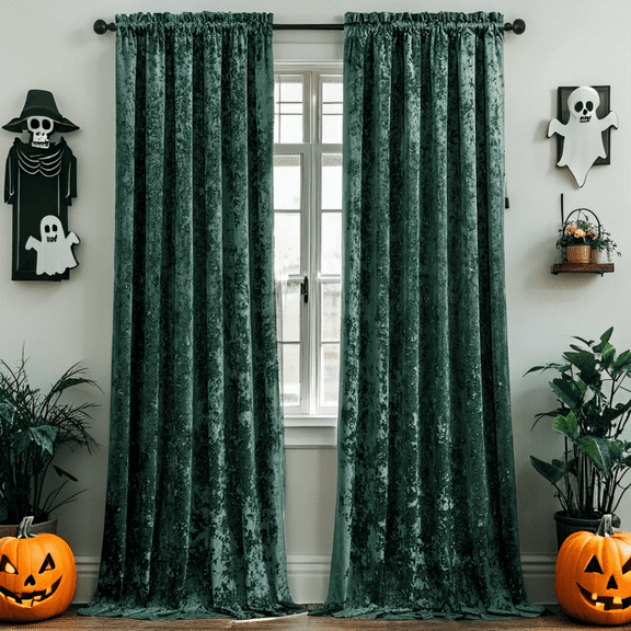 Crushed Velvet Curtains with Rod Pocket Luxurious Thermal Insulated Soundproof Drapes for Halloween, Soft and Durable Light-Filtering Window Treatments, 2 Panels