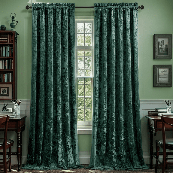 Crushed Velvet Curtains with Rod Pocket Luxurious Thermal Insulated Soundproof Drapes for Office, Soft and Durable Light-Filtering Window Treatments, 2 Panels