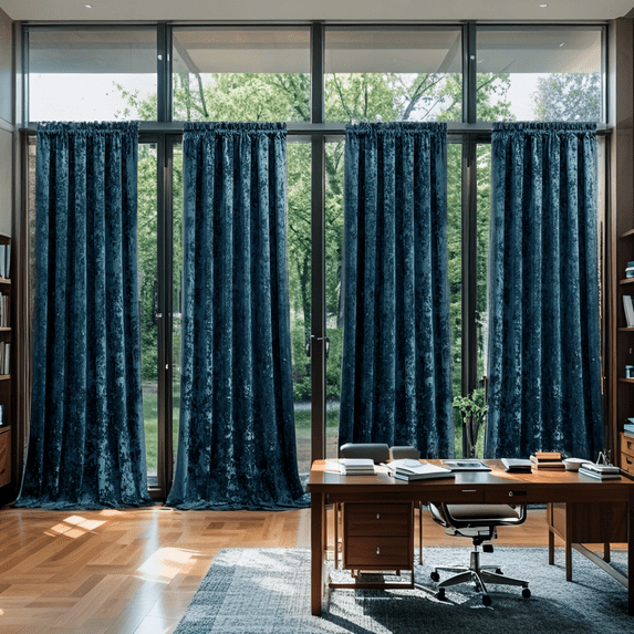 Crushed Velvet Curtains with Rod Pocket Luxurious Thermal Insulated Soundproof Drapes for Office Soft and Durable Light-Filtering Window Treatments, 4 Panels