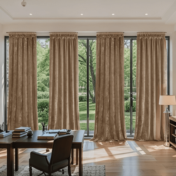 Crushed Velvet Curtains with Rod Pocket Luxurious Thermal Insulated Soundproof Drapes for Office Soft and Durable Light-Filtering Window Treatments, 4 Panels