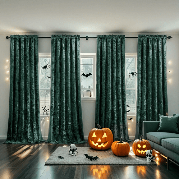 Crushed Velvet Curtains with Rod Pocket Luxurious Thermal Insulation Soundproofing and Light Filtering Window Treatments Ideal for Halloween - Set of 4 Panels
