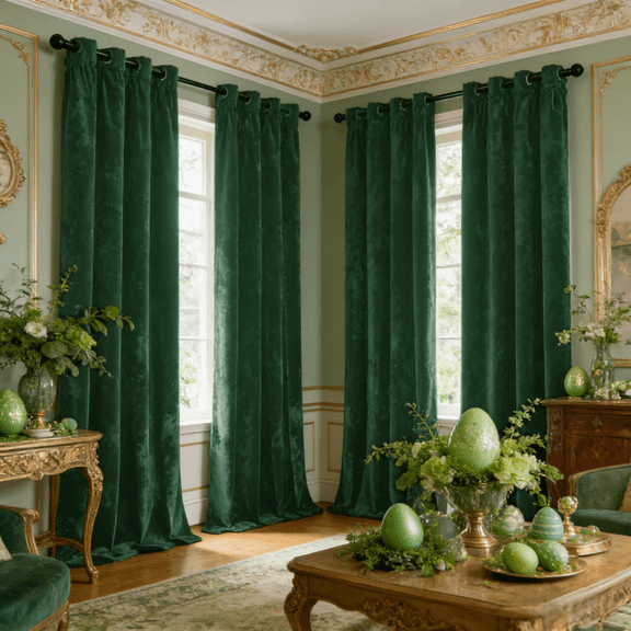 Crushed Velvet Grommet Curtains, 4 Panels Light Filtering Window Drapes, Easter Home Decoration, Pet Friendly & Eco-Friendly, Multiple Sizes & Colors