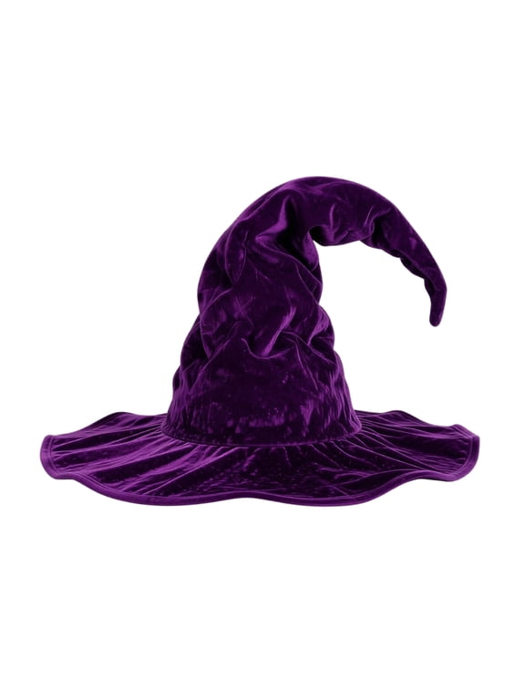 Crushed Velvet Wrinkled Witch Hat Adult Halloween, Polyester Fiber Twisted Curved Wizard Hat Vintage Prop for Spooky Halloween Party and Dress Up Purple B