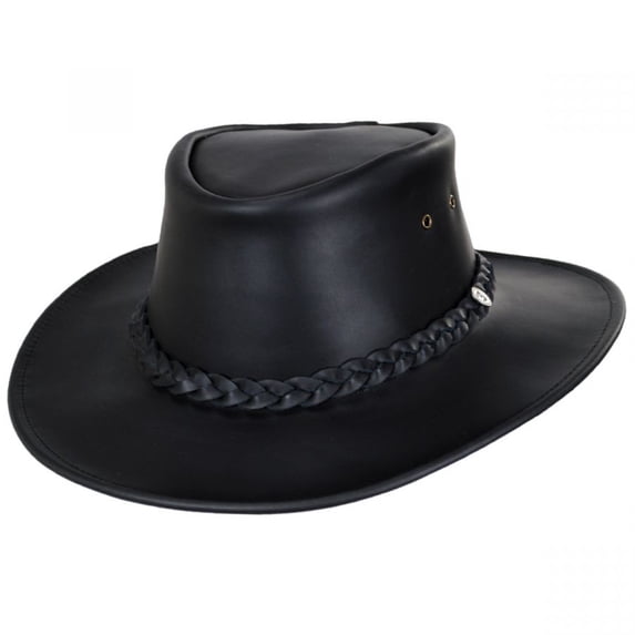 Crusher Leather Outback Hat - L - Black