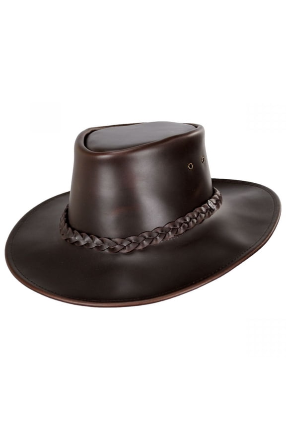 Crusher Leather Outback Hat - S - Brown