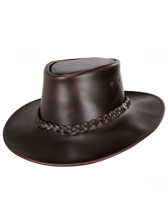 Crusher Leather Outback Hat - S - Brown