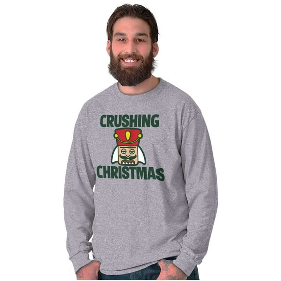 Crushing Christmas Nutcracker Pun Plus Size Long Sleeve Graphic Tee Shirt Brisco Brands 2X