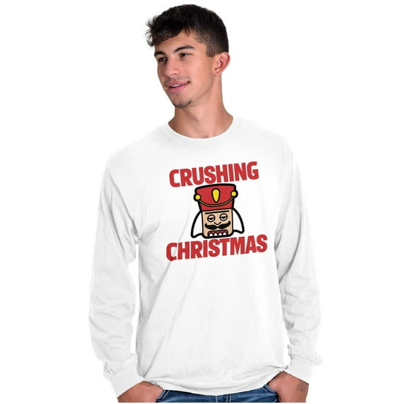 Crushing Christmas Nutcracker Pun Plus Size Long Sleeve Graphic Tee Shirt Brisco Brands 3X