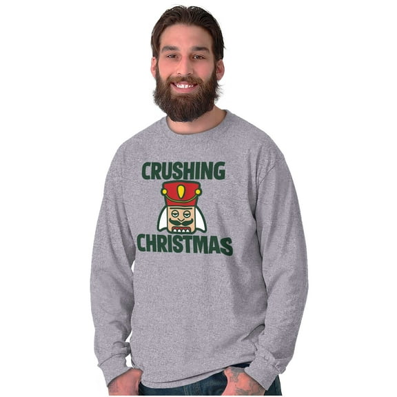 Crushing Christmas Nutcracker Pun Plus Size Long Sleeve Graphic Tee Shirt Brisco Brands 3X