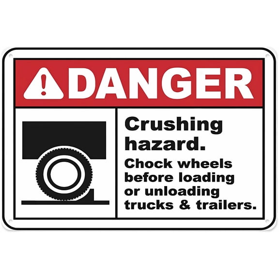 Crushing Hazard Chock Wheels Aluminum Tin Warning Sign 8"x12" - For Home Outdoor Garden, Crushing Hazard Chock Sign