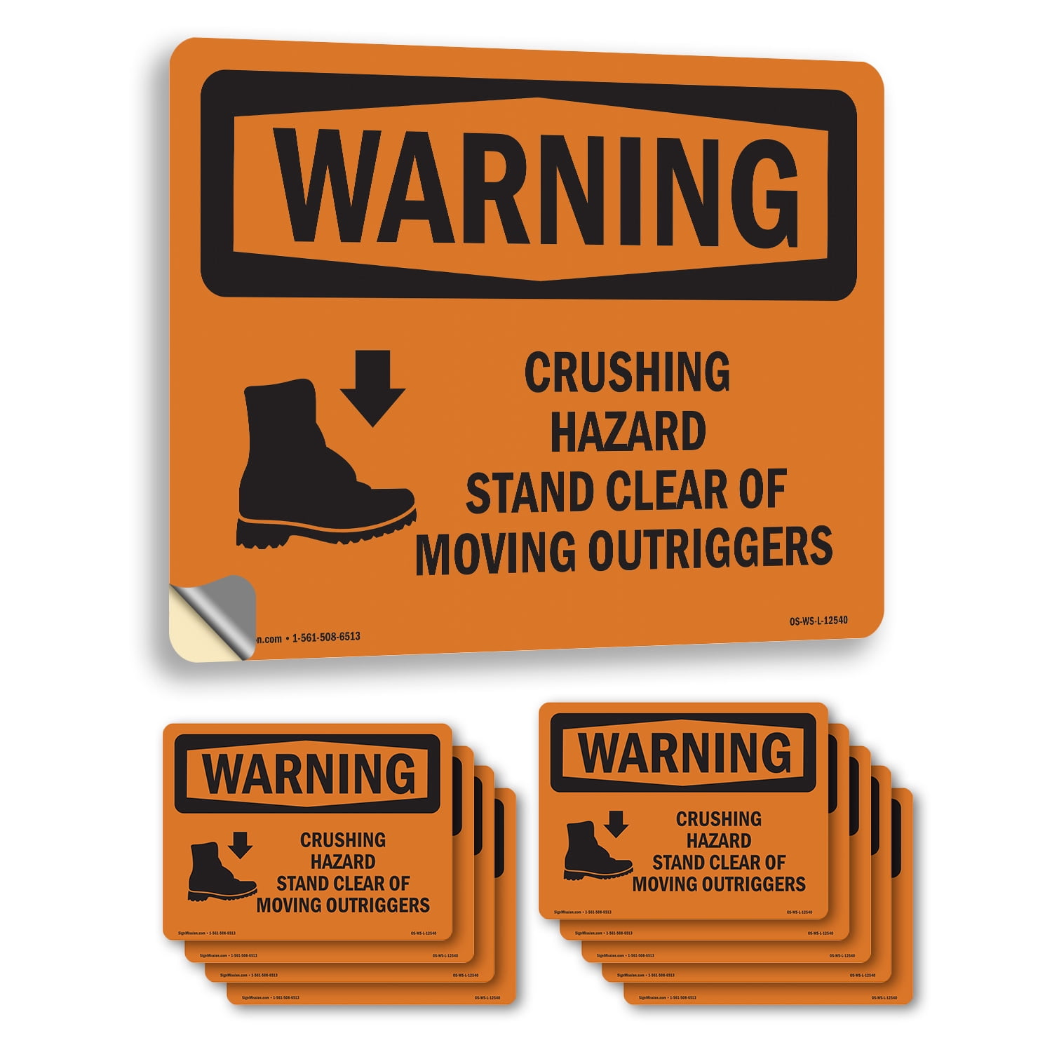 Crushing Hazard Outriggers Stand Clear OSHA WARNING Vinyl Decal Label ...