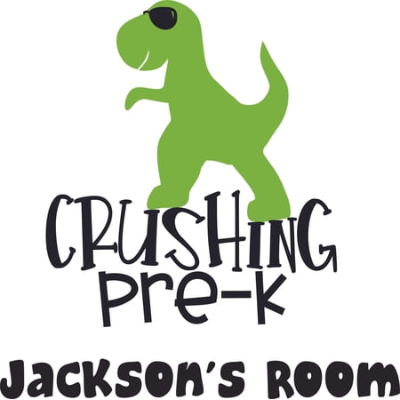 Crushing PreK Cool Dino Custom Name Vinyl Wall Decal for Home - TRex Tyrannosaur DINOSAUR Cute Wall Bedroom Living Room Entry - Personalized Text Removable High Tact - Size: 20 In x 20 In