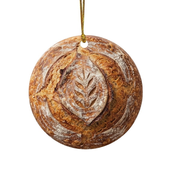Crusty Sourdough Bread European Artisan Bakery Bread Loaf Smooth Printed Food Image on Flat Round Ceramic - No Raised Surface, Double Sided, Funny Foodie Christmas Holiday Gift