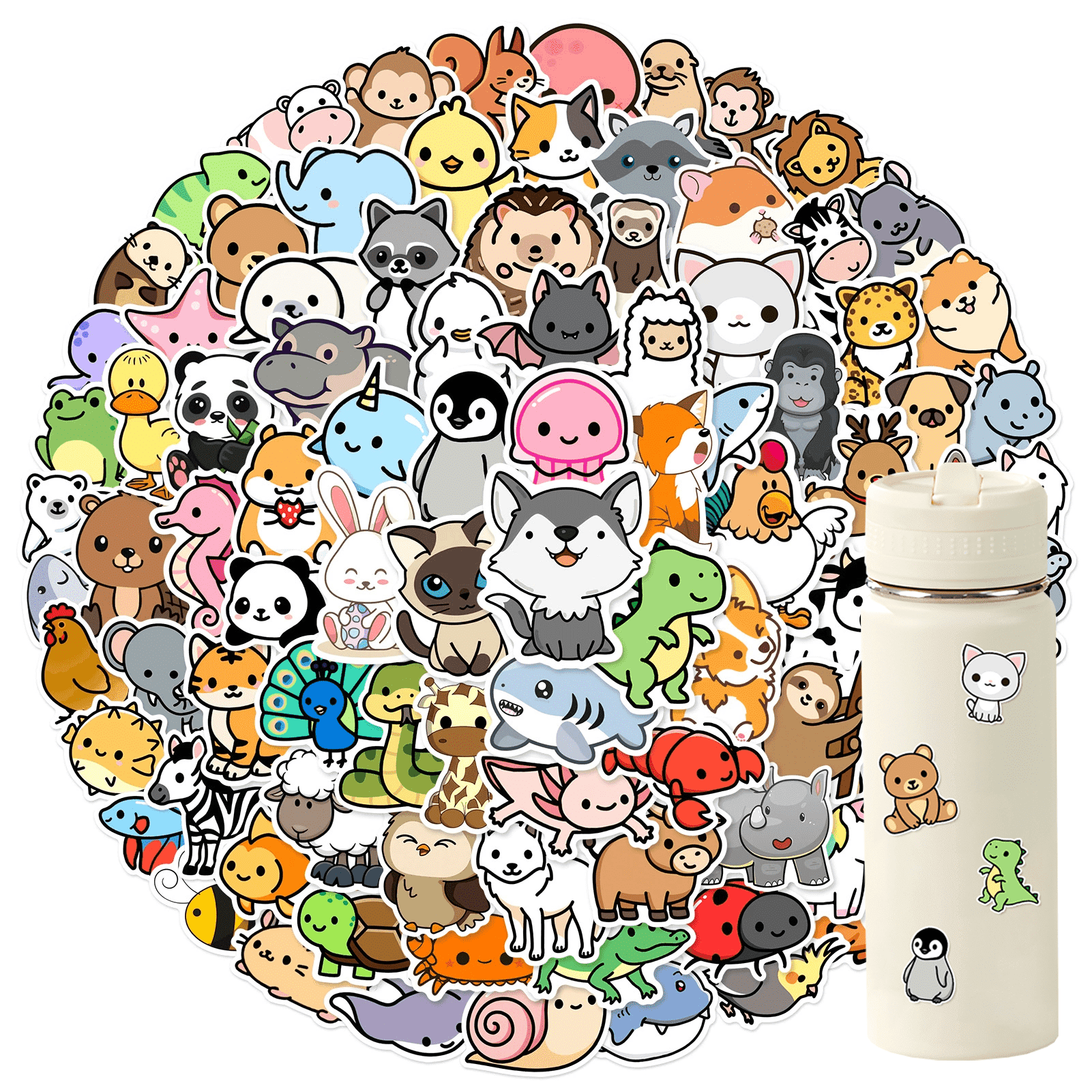 100 Pcs Cute Animal Stickers for Kids, Waterproof Aesthetic Stickers ...