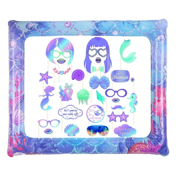 Crusward 31 Pcs Mermaid Photo Booth Props,Under The Sea Selfie Props,Summer Beach Photo Booth Props