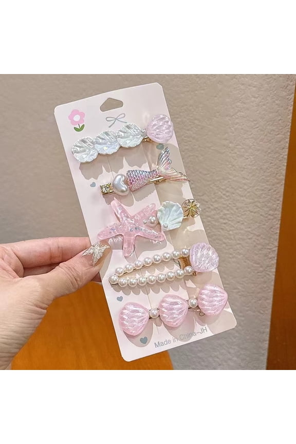 5 Pcs Mermaid Hair Clip Set, Shiny Shells Pearl Head Pieces Princess Hair Accessories for Toddler Little Girl Birthday Party Gifts