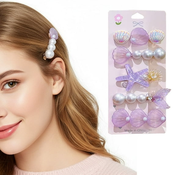 Crusward 5Pcs Mermaid Hair Clip Set, Shiny Shells Pearl Head Pieces Princess Hair Accessories for Toddler Little Girl Birthday Party Gifts