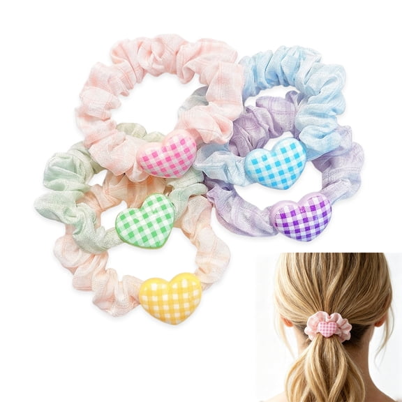 Crusward 5Pcs Mixed Color Hair Scrunchies for Women Girls, Elastics Hair Bands Heart-shaped Skinny Hair Ties Ponytail Holders for Thick Thin Fine Hair