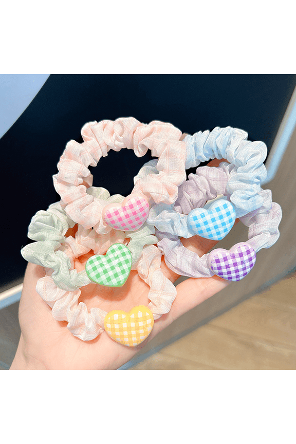 5Pcs Mixed Color Hair Scrunchies for Women Girls, Elastics Hair Bands Heart-shaped Skinny Hair Ties Ponytail Holders for Thick Thin Fine Hair