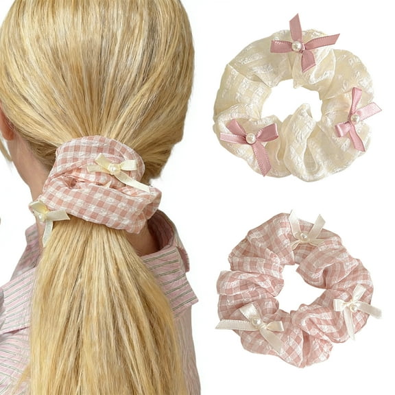 Crusward‌ Colorful Hair Scrunchies for Women Girls, Soft Elastic Ponytail Holders, Minimalist Sweet Hair Tie, Hair Accessories, 2Pcs