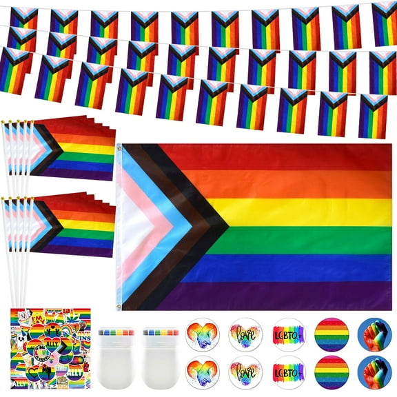 Crusward Gay Lgbtq Stuff Merch Accessories -  Progress Pride Button Pins,Rainbow Gay Pride Flag, Rainbow Pride Banner,Gay Pride Stickers for Pride Parades Pride Month Gay LGBT Party Favor Decor