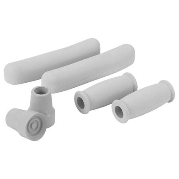 Crutch Accessory Replacement Kit - Under Arm Cushions, Hand Grips, Tips, Gray