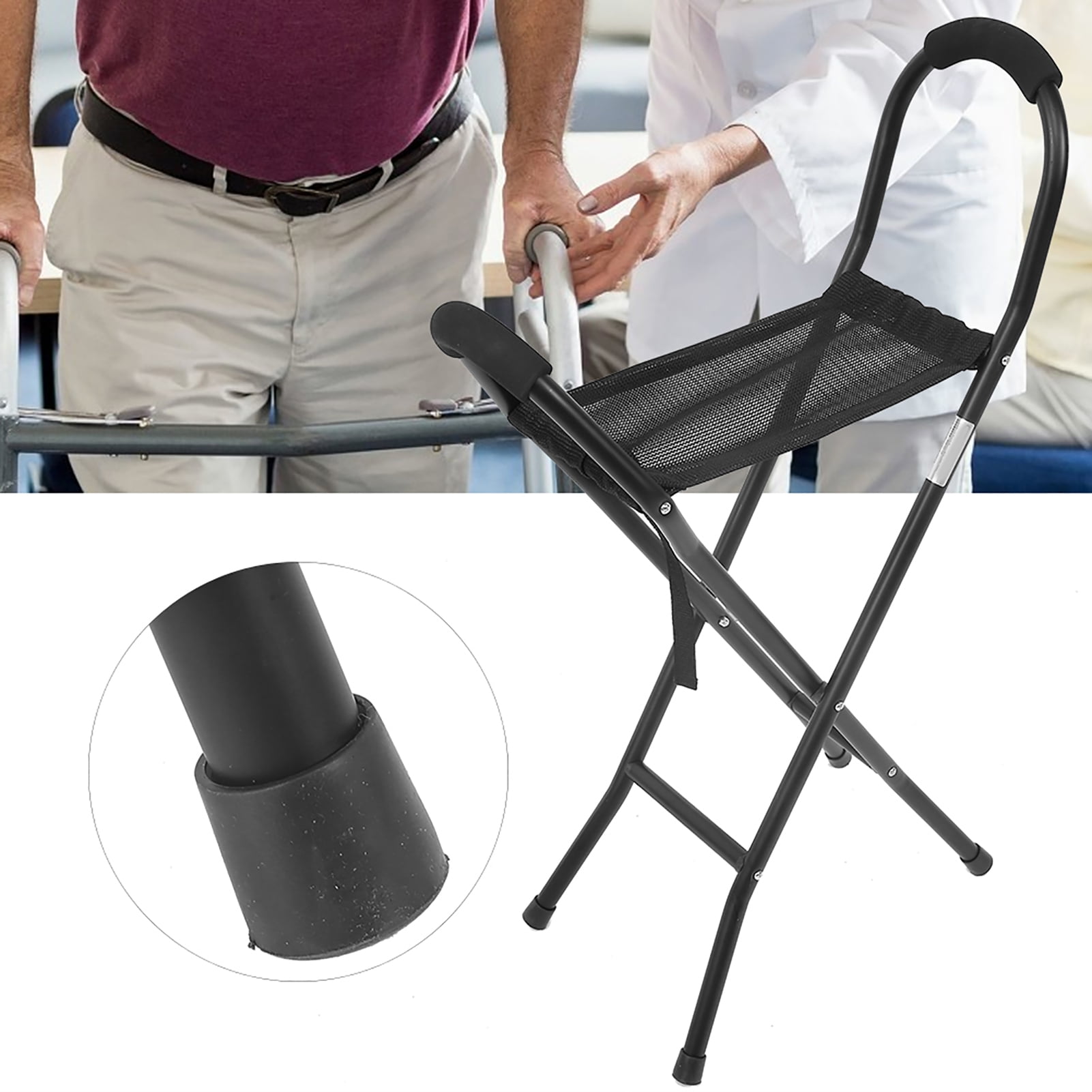 Crutch Chair Seat, Folding Cane Seat, Portable Cane Stool For Seniors
