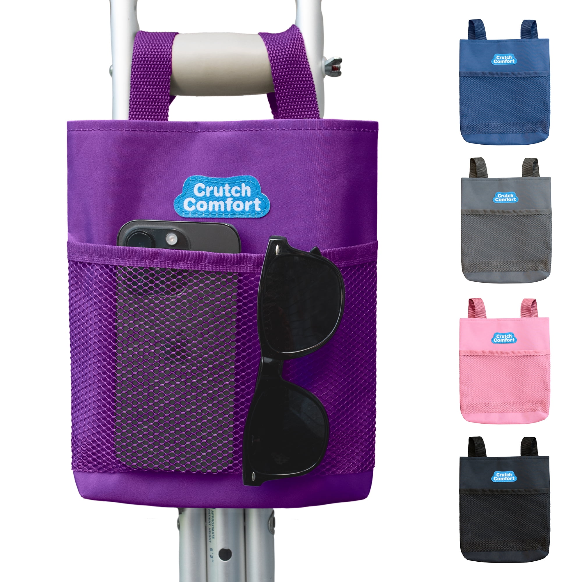 Crutch Comfort Large Universal 2Pocket 8"x9" Crutch Bag/ Tote/ Pouch All Colors (Purple